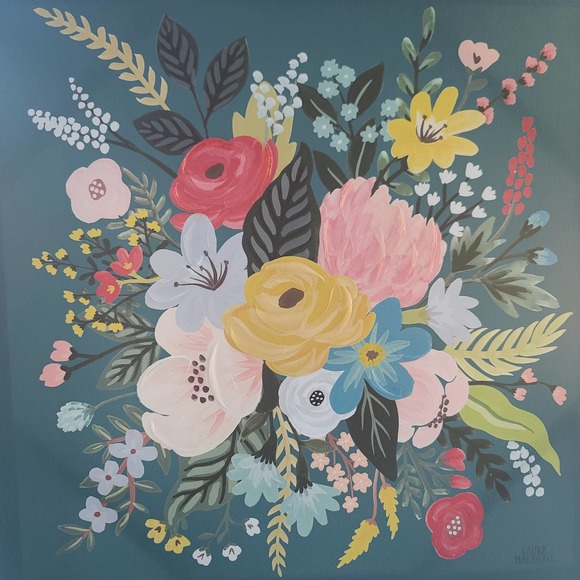 Floral Art Giclee Wild Garden VII by Laura Marshall Teal 14x14 Wrapped Canvas - Picture 8 of 8